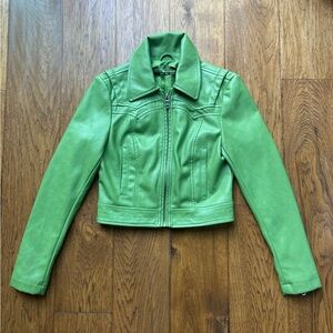 Green Women's Faux Leather Zip Jacket